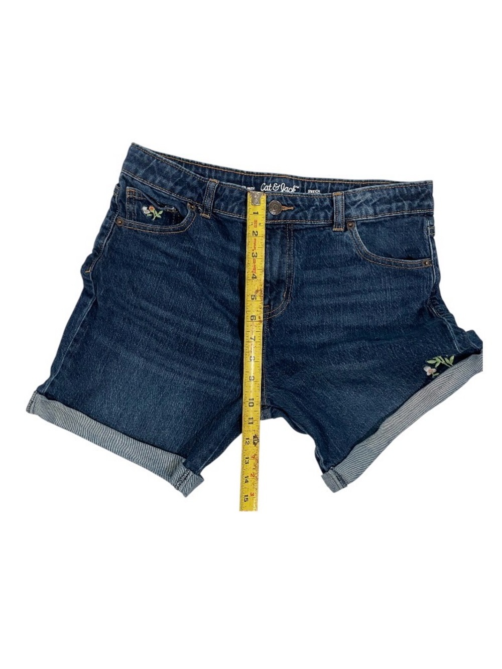 Cat & Jack relaxed midi shorts with cuffed hem and floral embroidery - Picture 4 of 8
